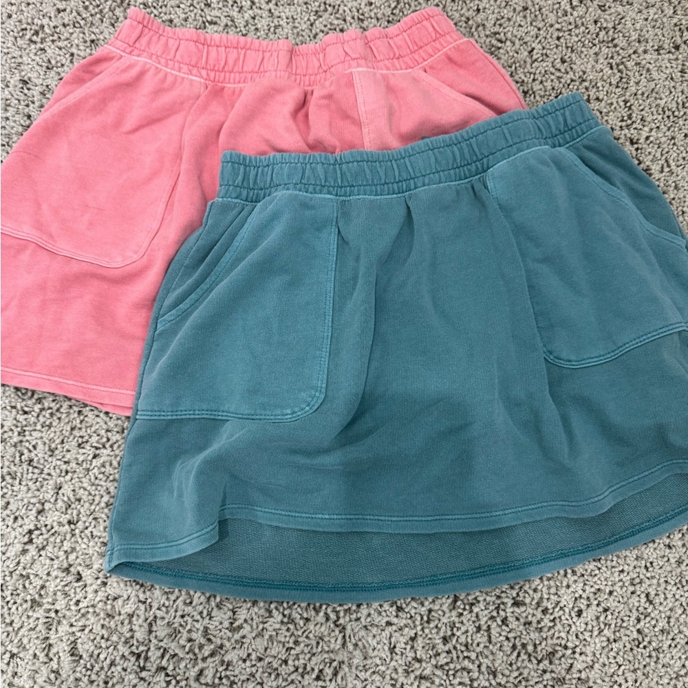 Stylish coral and green skorts